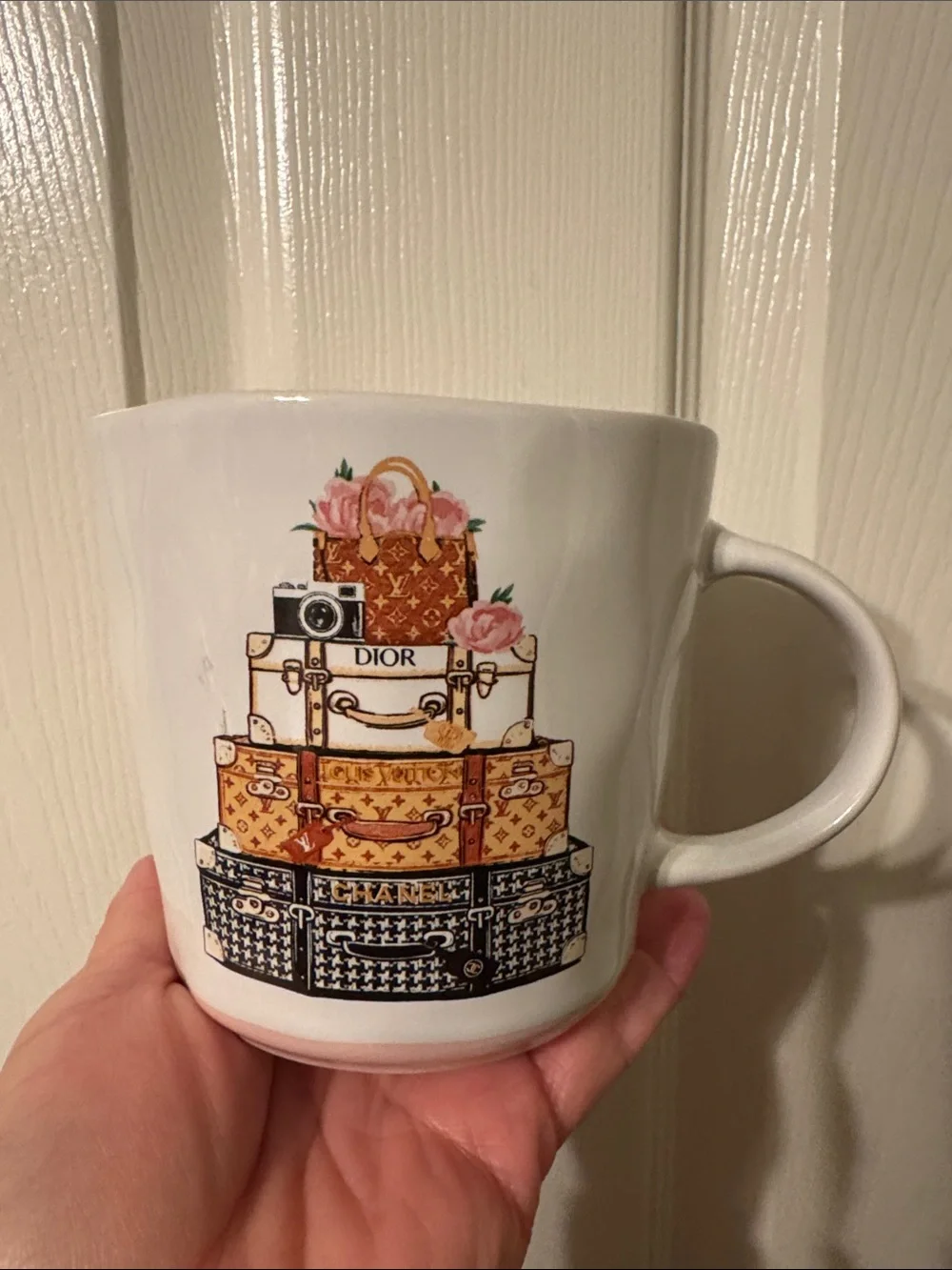 Designer Luggage Stack White Ceramic Mug